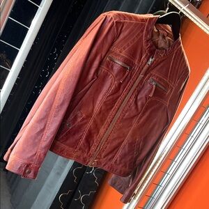 🔥 Sebby Collection Garment Dyed Rust Faux Leather Moto Jacket
